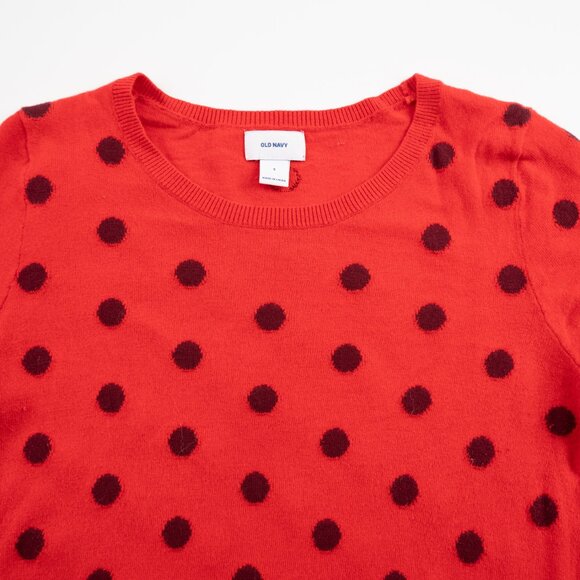 OLD NAVY red crewneck sweater w/ maroon polka dots size S - Picture 4 of 8
